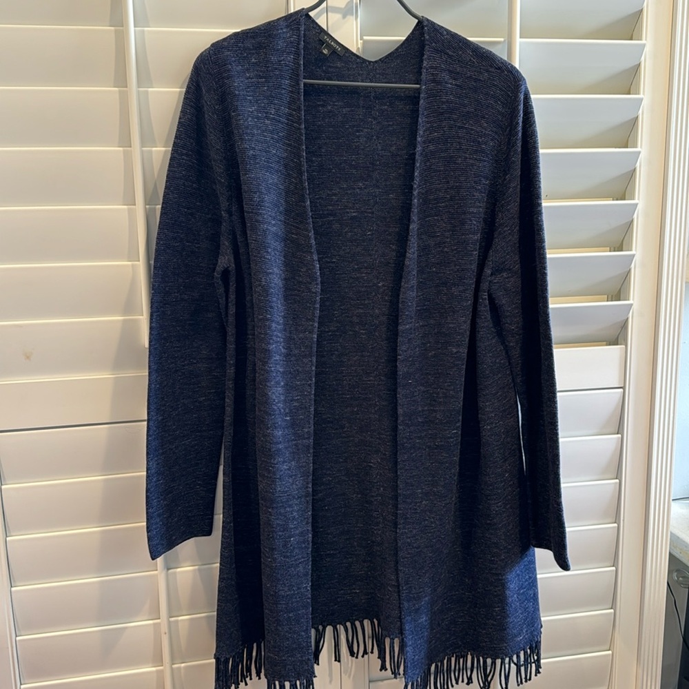 Talbots brand size XL Navy Blue Long Fringe Sweater